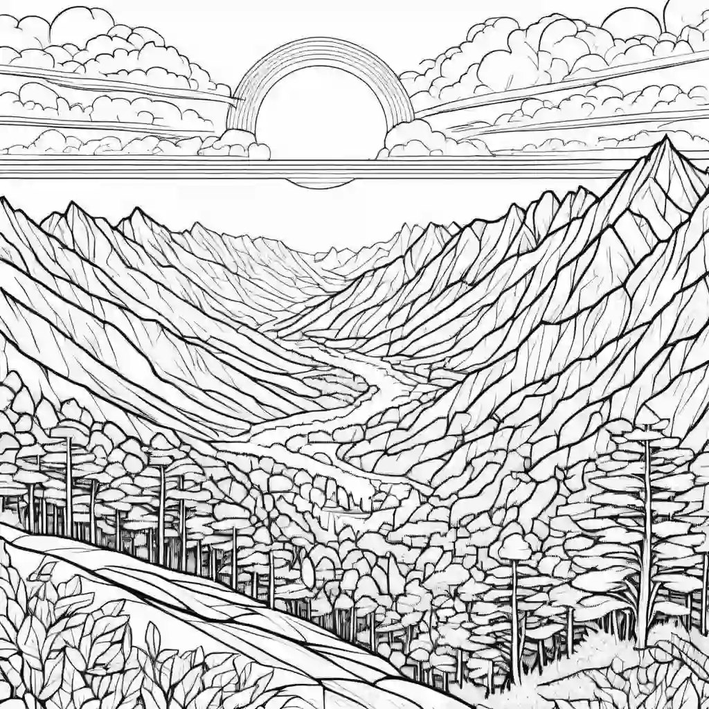 Sunset view from mountain coloring pages